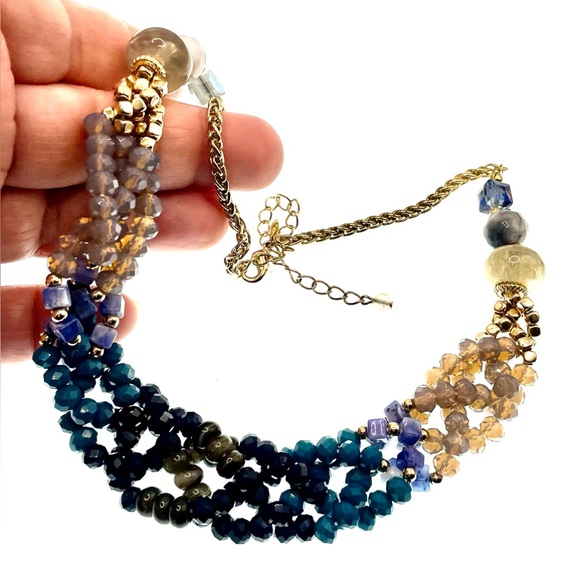 3 for $30 SHB Gold Tone Multistrand Intertwined Sparkling Beaded Necklace Choker - Picture 8 of 8